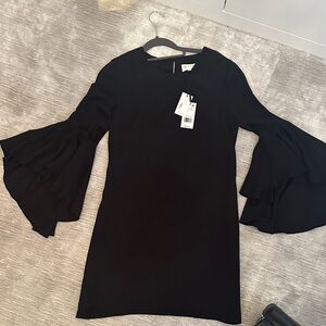 Milly Black Long Sleeve Dress with Flared Sleeves